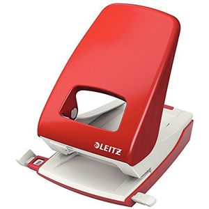 Leitz Praktische kantoorperforator, capaciteit tot 40 vellen, rood, metaal, stophandleiding met maatkeuzelijst, bereik NeXXt, Box, 51380095