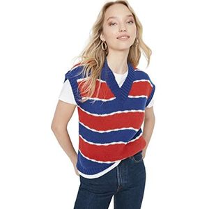 Trendyol Dames V-hals met slogan Regular Sweater Vest, Marineblauw, L, marineblauw, L