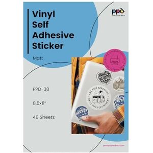 PPD A4 x 40 vellen Inkjet PREMIUM Vinyl Stickerfolie Wit Mat Zelfklevend - speciaal gecoat voor full-colour prints in fotokwaliteit - scheurvast en duurzam - PPD-38-40