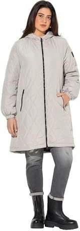 Ulla Popken - Wintermantel - Lichtgrijs - Gewatteerde Jas