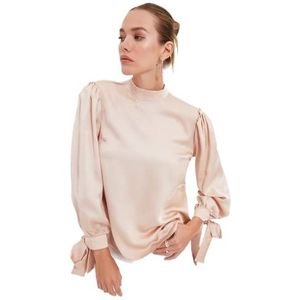 Trendyol Rechte damesblouse met lange mouwen, stone, 38