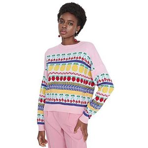 Trendyol Dames oversized basic gebreide trui met ronde hals, roze, S