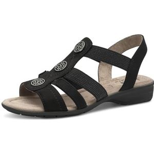 Jana Softline 8-28165-42 001 Damessandalen, zwart, comfortabel, extra breed, voor dagelijks gebruik, feestelijk, elegant, platte sandalen, 37 EU breed, zwart, 37 EU Breed