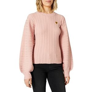 Love Moschino Dames Wool Blend met Hart Logo Stud Ribbed Ronde Hals Pullover