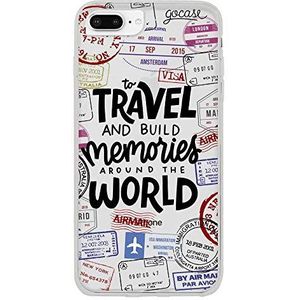 Gocase Travel & Build Memories hoes | Compatibel met iPhone 8 Plus | Transparant met print siliconen doorzichtige TPU telefoonhoes | Reizen wereldkaart paspoort avontuur onderweg