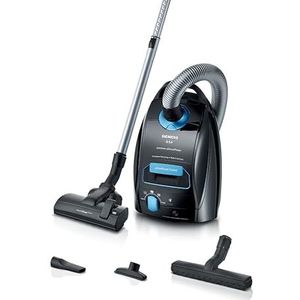 Siemens Stofzuiger met zak Q5.0 extreme silencePower VSQ5X1232, voor mensen met allergieën, hygiënefilter, sterke zuigkracht op parket, tapijt en tegels, lange kabel, Made in Germany, 850 W, zwart