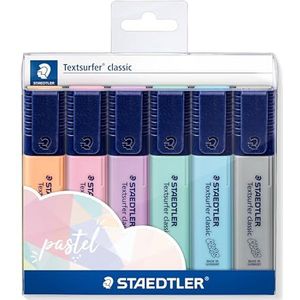 STAEDTLER Textsurfer Classic 364 Edition Kleuren Highlighter Beitelvormige Tip 1 tot 5 mm Zes pastelkleuren Pack of 6 Pastel