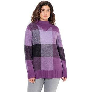 Ulla Popken Grote maten grote maten grote maten truien ruitpatroon opstaande kraag lange mouwen, paars, 46/48 NL