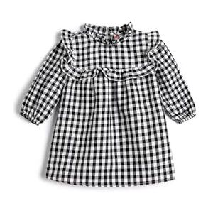Koton Babygirl Crew Neck Lange Mouwen Ruffled Patroon Jurk, Anthracite Check (9c3), 12-18 maanden