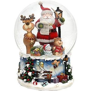 Dekohelden24 XXL sneeuwbol, grappig speelwerk, melodie: Rudolph The red-nosed rendier, afmetingen L/B/H: 15 x 15 x 20 cm bal Ø 15 cm, Santa met eland