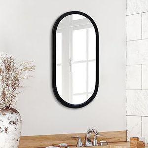 Americanflat 30x60 cm, zwart ingelijste ovale spiegel, ovale badkamerspiegel, zwarte spiegel voor woonkamer en slaapkamer, wandspiegel met modern afgerond frame en ophangmateriaal