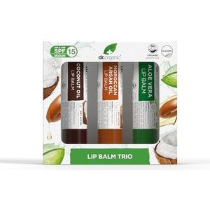 Dr Organic Lippenbalsem Geschenkset, Hydraterend, SPF 15, Gevarieerde Meerpak met Aloë Vera, Arganolie, Kokosolie, Natuurlijk, Dierproefvrij, Zonder Parabenen & SLS, 5.7ml