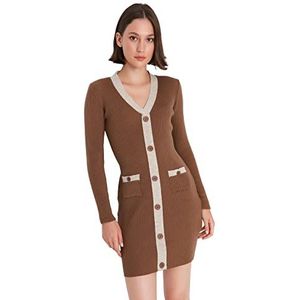 Trendyol Dames Midi Bodycon Getailleerde Gebreide Jurk, BRON, S