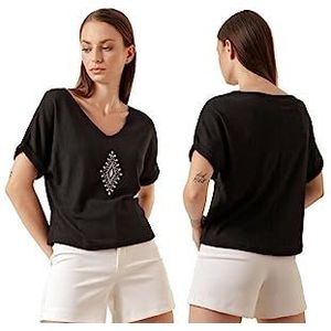Mt Clothes Dames T-shirt met korte mouwen, zwart, 38, zwart, 38