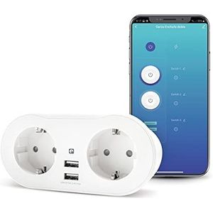 Garza ® Smarthome Intelligent stopcontact met 2 stopcontacten en 2 USB-poorten, compatibel met Amazon Alexa en Google Home