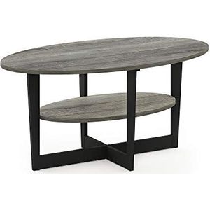 FURINNO Ovale salontafel, ontworpen hout, Frans eiken/zwart, 1-pack