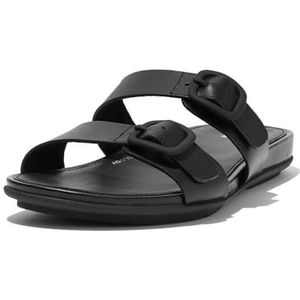Fitflop Dames Gracie rubberen gesp twee-bar lederen slippers sandaal, Zwart, 43 EU