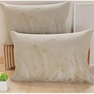PETTI Artigiani Italiani - 1 paar kussenslopen 50 x 80 cm van microvezel, decoratief kussen voor slaapkamer, bank, woonkamer, set van 2 kussenslopen, blad-taupe, 100% Made in Italy