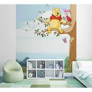 Fotobehang - Winnie de Pooh Tree - afmetingen 184 x 254 cm, biggen, kinderkamer, babykamer, Disney, behang
