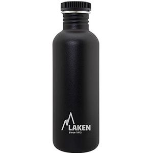 Laken unisex - zeer resistente roestvrijstalen fles voor volwassenen, 1 l, zwarte kleur