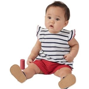 Petit Bateau Blouse met korte mouwen voor babymeisjes, Wit/Blauw, 12 Maanden