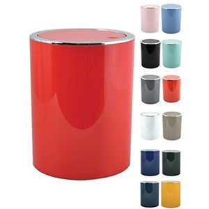 MSV Bad serie Aspen Design cosmetica-emmer badkamer pedaalemmer met kanteldeksel afvalbak met kanteldeksel 6 liter (diameter x h): ca. 18,5 x 26 cm rood