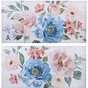 DRW Set van 2 foto's canvas en hout rechthoekig met bloemen 120 x 3,5 x 60 cm