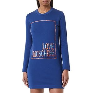 Love Moschino Dames Regular Fit lange mouwen met checked logo Box Shiny Print Jurk, blauw, 46