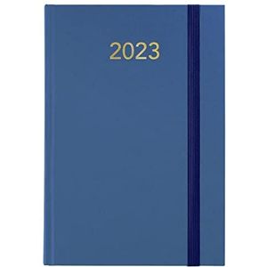 Grafoplás 70304330 jaarplanner 2023, dagweergave, blauw, gevoerde omslag van vinyl, met verticale sluiting en leespunt, serie Florence, 14,5 x 21 cm