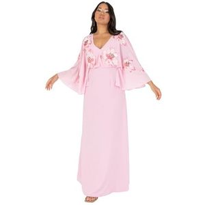 Maya Deluxe Maxi-jurk voor dames, V-hals, lange cape mouw, bloemenpatroon, pailletten, A-lijn, voor bruiloft, gast, evenement, gelegenheid voor dames, Cherry Blossom, 52 NL