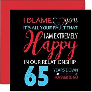 Grappige blauwe saffier verjaardagskaart voor echtgenoot vrouw - Your Fault I'm Extremely Happy - Gelukkige 65e huwelijksverjaardag kaart voor partner, 145 mm x 145 mm wenskaarten voor vijfenzestig