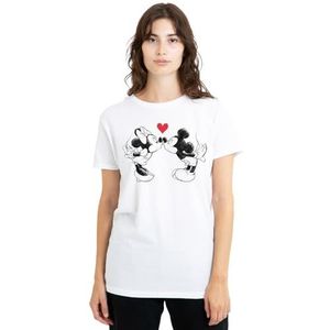 Mickey Mouse en Minnie Sketch Kiss Valentijnsdag dames T-shirt, wit, klein, Wit, S