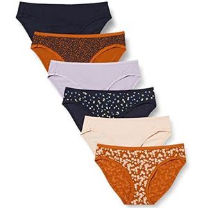 Amazon Essentials Women's Katoenen onderbroek in bikinimodel (verkrijgbaar in grote maten), Pack of 6, Bloemig/Print met bloemblaadjes/Veelkleurig, 44