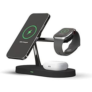 2022 X452 Laadstation voor meerdere Apple-apparaten, 3-in-1 Fast Wireless Charger Stand Dock Opvouwbaar voor iPhone 14 13 12 Series Apple Watch Series 7 6 SE 5 4 3 2 & AirPods 3/2/Pro-zwart