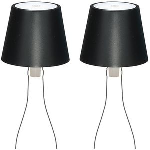 LA VILLE LUMIÈRE Set van 2 MarieB draadloze ledlampen, oplaadbaar en dimbaar, Abat-Jour voor binnen en buiten, 48 uur batterijduur, 3 lichttemperaturen, aluminium, LVL (metallic zwart)