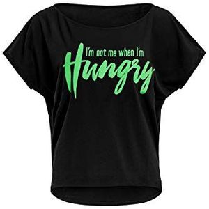 WINSHAPE Dames Dames Ultra licht modal korte mouwen shirt Mct002 met neon groen""i Am Not Me When I Am Hungry"" glitterprint T-shirt