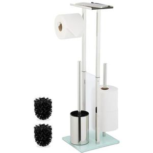 Relaxdays toilet accessoires set, rvs, staande toiletrolhouder met plankje, wc-borstel, HxBxD: 66 x 24 x 18 cm, zilver