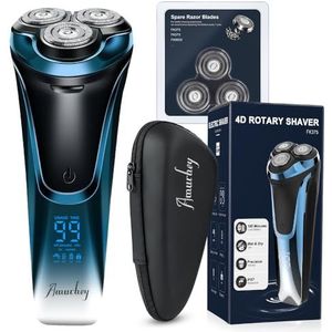 Amurhey Elektrisch scheerapparaat voor heren, met 3 reservekoppen, nat en droog scheerapparaat, met pop-up trimmer, 99 minuten accuduur, baardtrimmer, led-display, reisetui