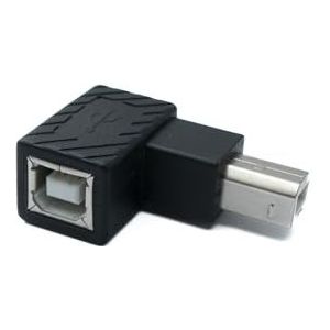 System-S USB 2.0 adapter type B-stekker naar bus rechtshoekige hoek kabel in zwart