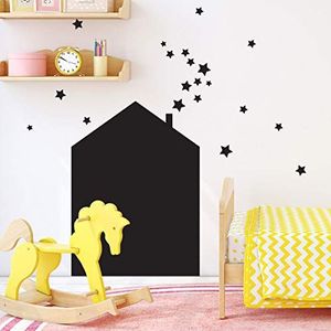 Muurstickers leisteen kinderen decoratie kinderkamer muursticker leisteen muursticker huis zwarte afbeelding H 75 x L 55 cm + 1 vloeibaar krijt wit