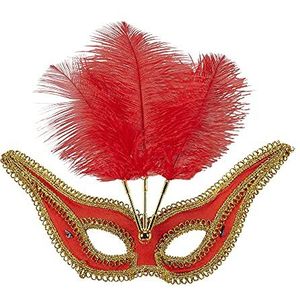 Widmann 03657 - Masker met veren voor volwassenen en vrouwen, Venetiaans carnaval, feest, themafeesten, rood-gouden kleur
