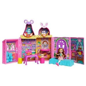 Enchantimals Huis Vol Vrolijke Vrienden, poppenhuis en speelset met meubels, 1 pop en dierenvriendje, speelgoed met dierenthema, 7 speelplekken en 24 accessoires, HXL53