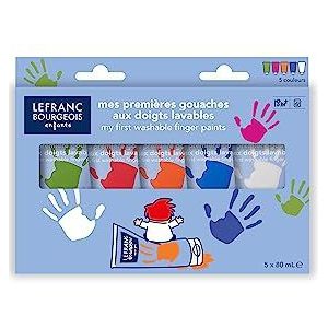 Lefranc & Bourgeois 807396 vingerverf spoty set, 5 vingerkleuren in 80 ml tubes afwasbaar, onderling mengbaar