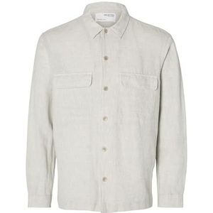 SELECTED HOMME Heren Slhmads-Linnen Overhemd Ls Noos Shirt met lange mouwen, Pure Cashmere/Detail: gemengd met wit, M