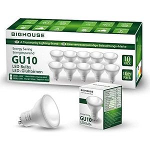 BIGHOUSE GU10 LED-lamp, 3000K warmwit, 5W 400 lumen LED-lamp vervanging voor 50W halogeenlampen, 120° stralingshoek voor thuis, kantoor en hotel (10 stuks)