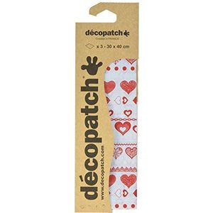 Decopatch C728O papier, 395 x 298 mm, 3-pack Blauw rood hartjes
