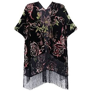 MJ SERECA Kimono-cardigan van verbrand fluweel voor dames met pompon, Jypj-24, Eén maat