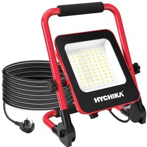 HYCHIKA Led-bouwlamp, 50 W, 5500 lm, werklamp, led-werklamp met stekker, IP65 waterdicht, met 3 m kabel, draagbare bouwlamp voor werkplaats of bouwplaats, garage, 6500 K