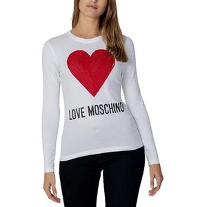 Love Moschino Dames strakke pasvorm lange mouwen maxi-hart met geborduurde flock sequins en water print logo, optisch wit, 38
