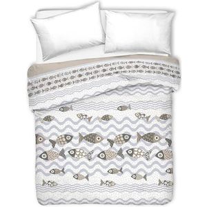 PENSIERI DELICATI Sprei voor tweepersoonsbed, 260 x 280 cm, eenpersoonsbed, 100% piqué-katoen, ideaal als sprei voor tweepersoonsbed, vismotief beige, 100% Made in Italy